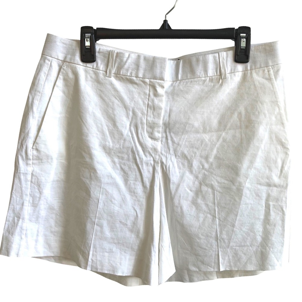 Theory City Short Women 12 White Linen Blend Crunch Quiet Luxury Tailored